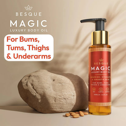 Besque Original Magic Body Oil 100ml, After Shower Body Oil For Women, Hydrating Skin Care For Full Body That Plumps, Tightens, & Firms Skin With Natural Ingredient- Pack of 1